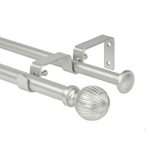 Ridicili 5/8" Telescoping Double Curtain Rods with Volle Finials, Pewter,28"-48", 5/8 Inches Front and 1/2 Inches Back Double Window Drapery Rod