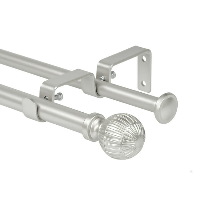 Ridicili 5/8" Telescoping Double Curtain Rods with Volle Finials, Pewter,28"-48", 5/8 Inches Front and 1/2 Inches Back Double Window Drapery Rod