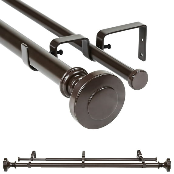 Ridicili 5/8" Telescoping Double Curtain Rods with Volle Finials, Weathered White, 28"-84", 5/8 Inches Front and 1/2 Inches