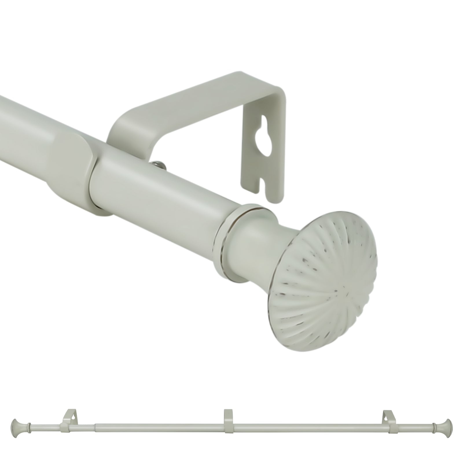 Ridicili 5/8" Telescoping Single Curtain Rods with Trumpet Finials,Weathered White, 84"-120"