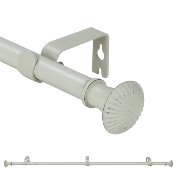 Ridicili 5/8" Telescoping Single Curtain Rods with Trumpet Finials,Weathered White, 84"-120"