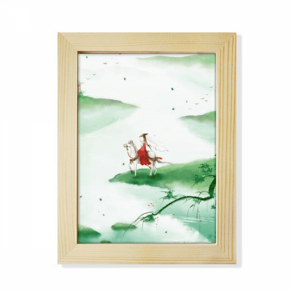 Riding A Horse Go Chinese Watercolor Desktop Adorn Photo Frame Display Art Painting Wooden