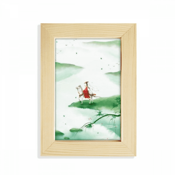Riding A Horse Go Chinese Watercolor Desktop Display Photo Frame Picture Art Painting 5x7 inch