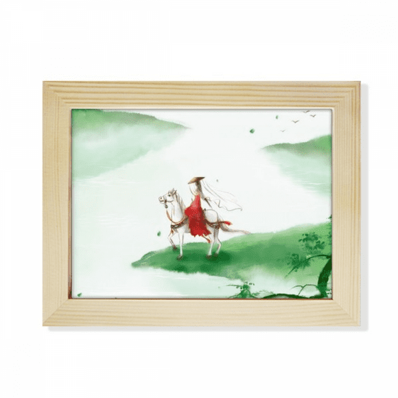 Riding A Horse Go Chinese Watercolor Desktop Photo Frame Picture Art Decoration Painting 6x8 inch