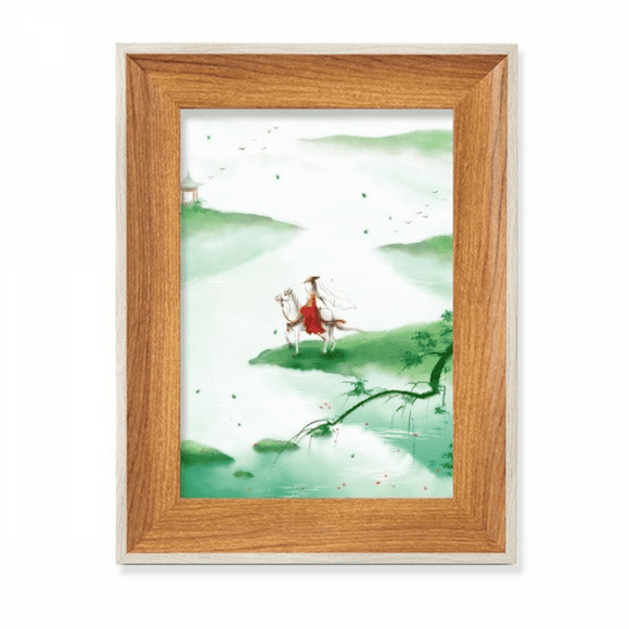 Riding A Horse Go Chinese Watercolor Desktop Wooden Photo Frame Display Picture Art Painting Multiple Sets