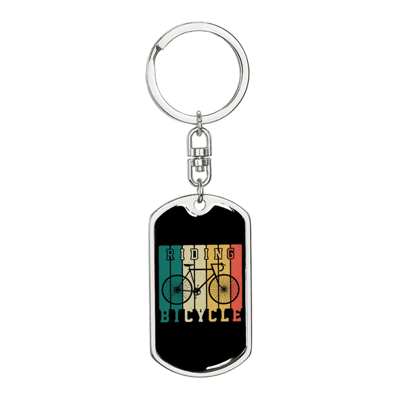 Riding Bicycle Cycling Stainless Steel or 18k Gold Premium Swivel Dog Tag Keychain