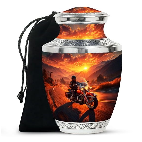Riding in Bike Cremation Urns for Adult Ashes, Motorcycle Decorative Urns Large Keepsake Urn up to 220 lbs Memorial Urn for Human Ashes - 10inch, Large Size with Velvet Bag - 1pcs