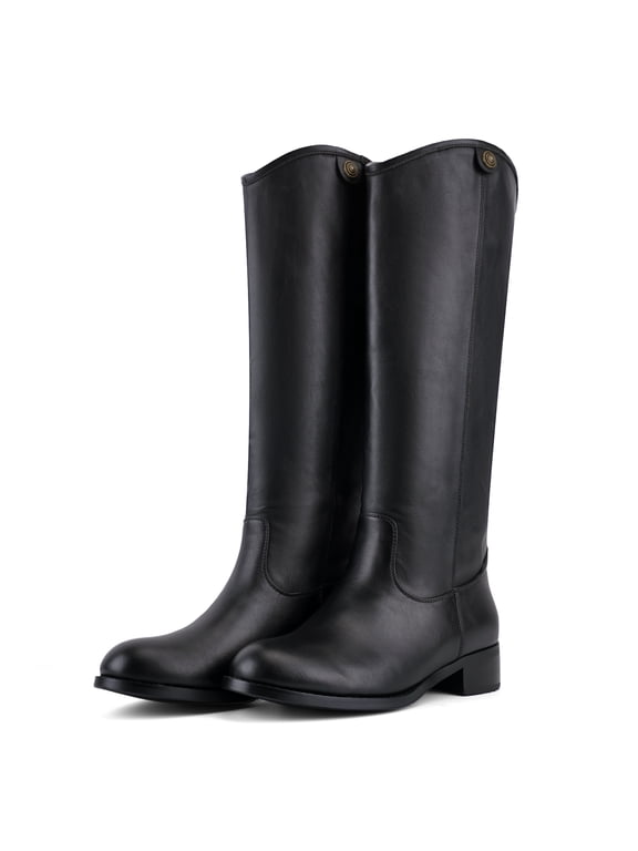 Riding Boots For Women Round Toe Chunky Heel Knee High Boots Vintage Metal Hardware Tall Booties Pull on 2072 Fall Winter