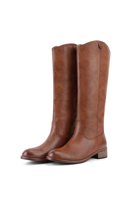 Riding Boots For Women Round Toe Chunky Heel Knee High Boots Vintage Metal Hardware Tall Booties Pull on 2029 Fall Winter
