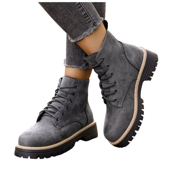 Riding Boots for Women Trendy Suede Round Toe Chunky Lug Sole Heeeled Fall Winter Ankle Booties