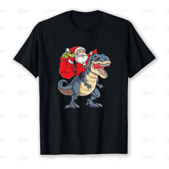 Riding Dinosaur Christmas Funny Holiday Adventure Retro Style Graphic Print Unisex T-Shirt up to size 5XL