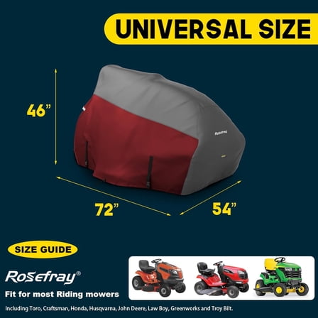 Riding Lawn Mower Cover - Waterproof 420D Marine Grade Fabric, Universal Fit for John Deere, Cub Cadet, , etc. 72"L x 54"W x "H Red