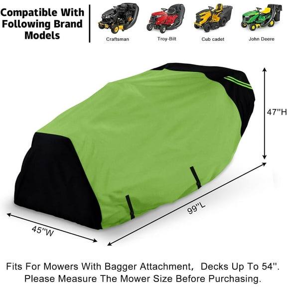 Riding Lawn Mower Cover with Bagger Attachment, Universal Fit for Decks up to 54" - 600D Oxford Cloth with Windproof Buckle and Storage Bag