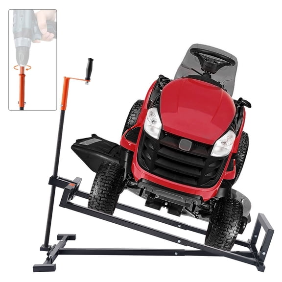 Riding Lawn Mower Lift Jack, 880 lbs, Retractable Maintenance Jack with Crank Handle and Power Tool Handle, Foldable for Riding Lawn Mower Garden Tractor, Black