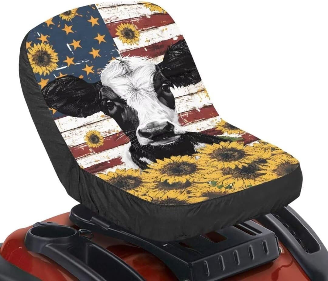 Riding Lawn Mower Seat Cover,Cow American Flag Universal Tractor Seat
