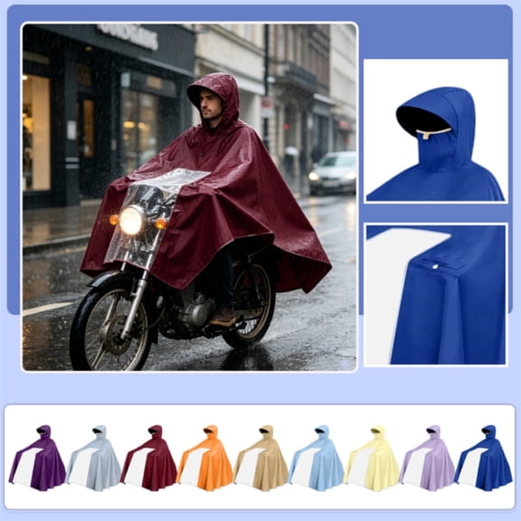 Riding Rain Poncho with Clear Front Visor Full-Coverage Waterproof Motorcycle & Scooter Rainwear for Commuters, Delivery Riders, Urban Travelers