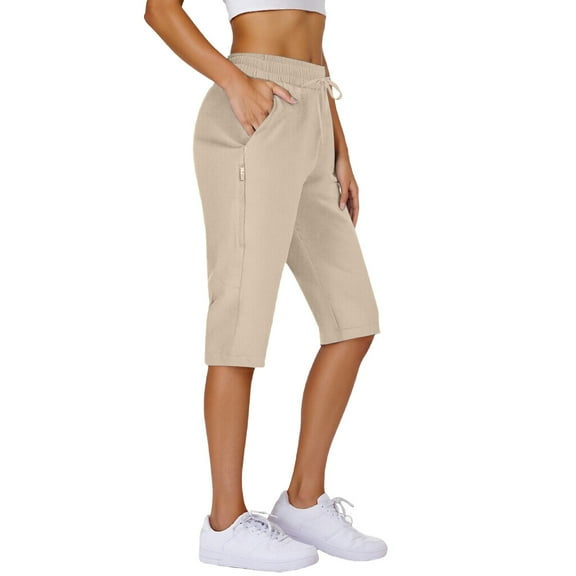 Riding Runing Capris for Womens High Waisted Drawstring Elastic Waist Sweatpant Comfort Casual Beach Capris Pants Running Cycling Workout Sweat Pants with Pockets