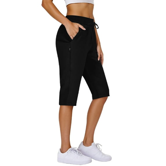 Riding Runing Capris for Womens High Waisted Drawstring Elastic Waist Sweatpant Comfort Casual Beach Capris Pants Running Cycling Workout Sweat Pants with Pockets