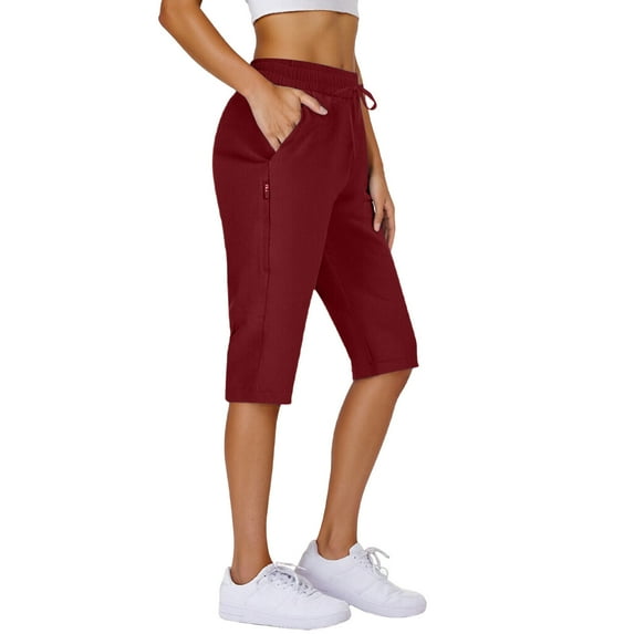 Riding Runing Capris for Womens High Waisted Drawstring Elastic Waist Sweatpant Comfort Casual Beach Capris Pants Running Cycling Workout Sweat Pants with Pockets