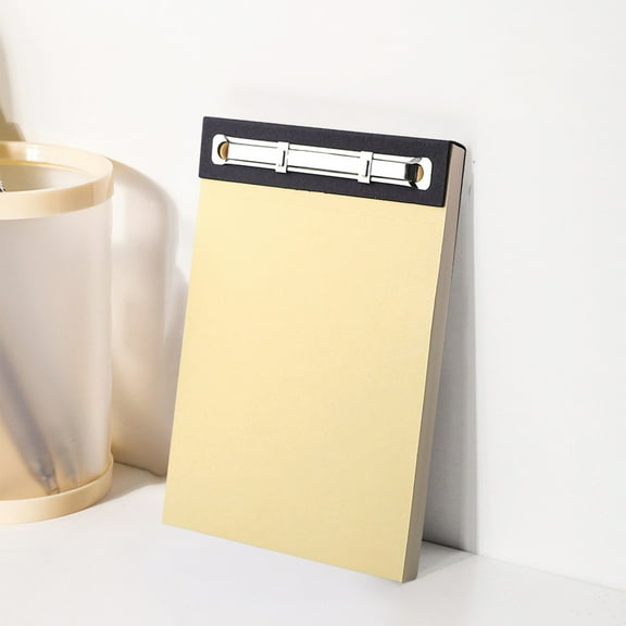 Riding Seam Binding Notebook, Metal Clip Notepad, Portable 360 Degree Rotatable Pages with Perforated Tear Lines, Thickened Kraft Paper Cover, Blank Inner Pages, Durable Hard Cardboard Back Support