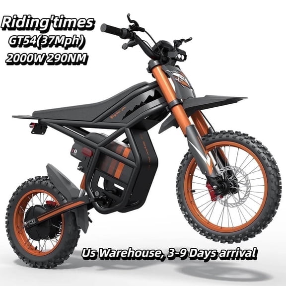 Riding'times GT54 Electric Dirt Bike for Teens Adults 2000W Motor,48V27AH Battary,290NM Electric Motorcycle with 14"/12" Fat Tire Ebike, Dual Hydraulic Brakes Mountain Off-Road Ebike