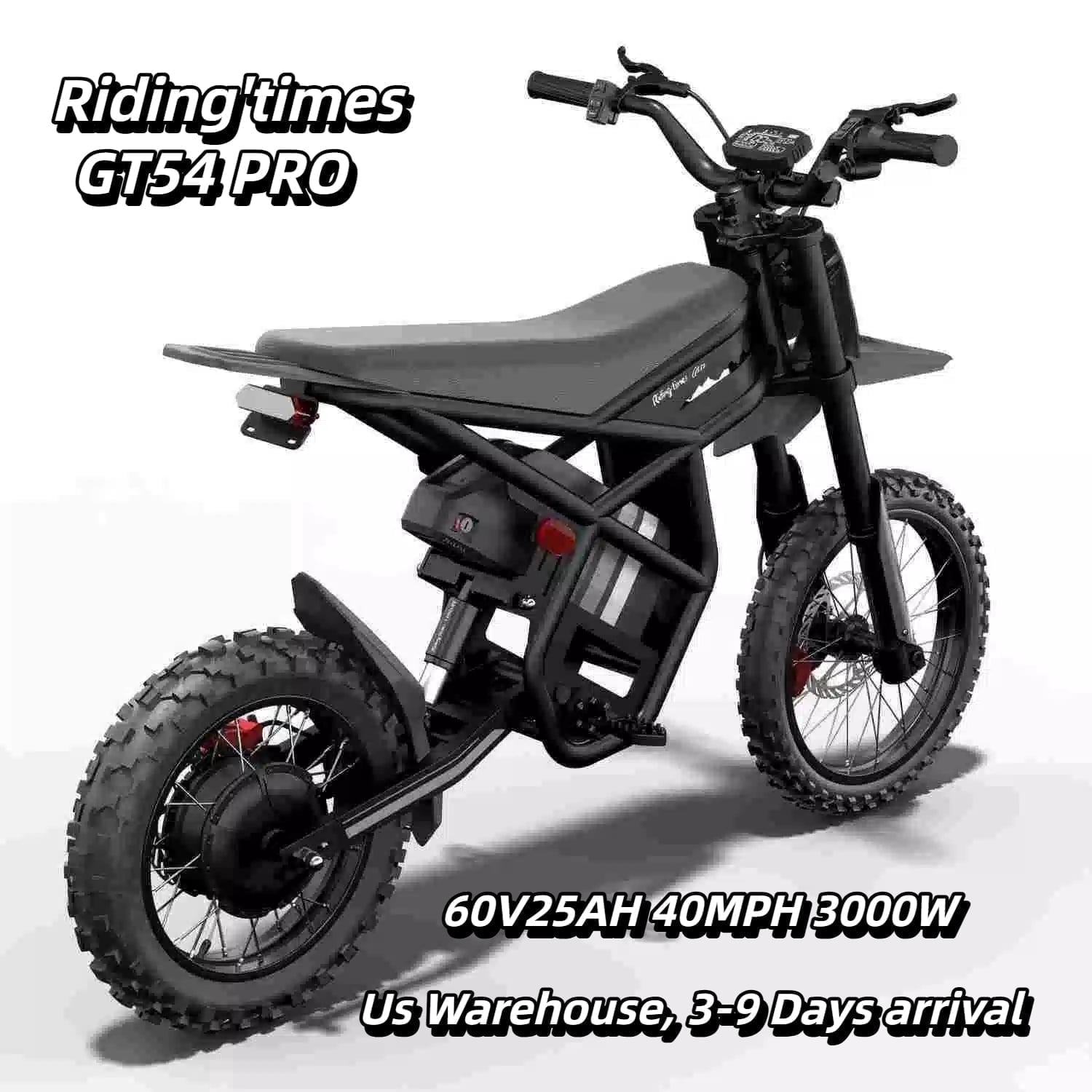 Riding'times GT54 PRO Electric Dirt Bike for Teens Adults,60V 25AH 40MPH Ebike with 14"/12" Motorcycle Tire,3000W Dual Hydraulic Brakes Mountain Off-Road Dirtbike