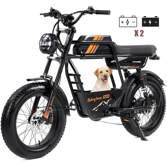 RidingTimes GT33 30+MPH Electric Dirt Bike for Adults, 1350W Motor, 48V 27Ah, 20" x 4.0" Off-Road Fat Tires EBike with Spare Battery Rack, UL2849(Dual Battery)