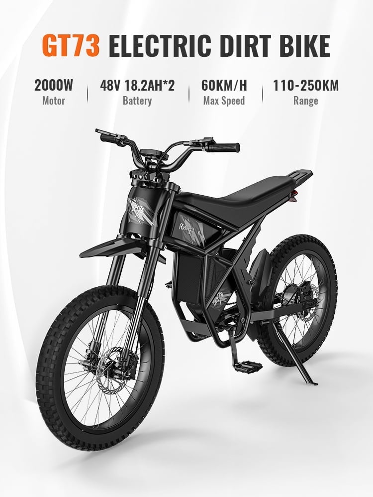 Ridingtimes GT73 Electric Motorbike  2400W 48V 18.2AH*2 Electric BIKE with 25" tires digital screen Carbon Steel,BLACK