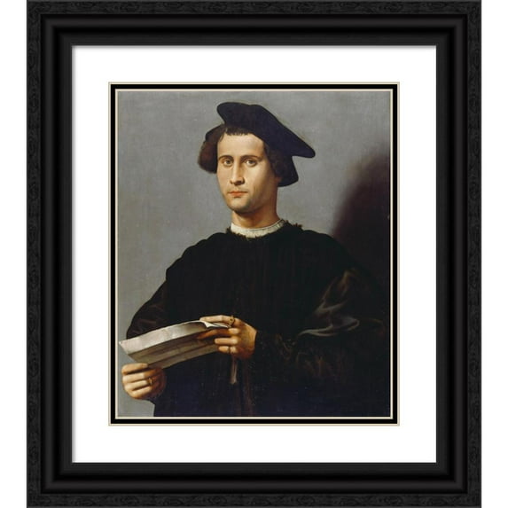 Ridolfo Ghirlandaio 15x17 Black Ornate Wood Framed Double Matted Museum Art Print Titled - Portrait of Silvestro Aldobrandini (C. 1550)