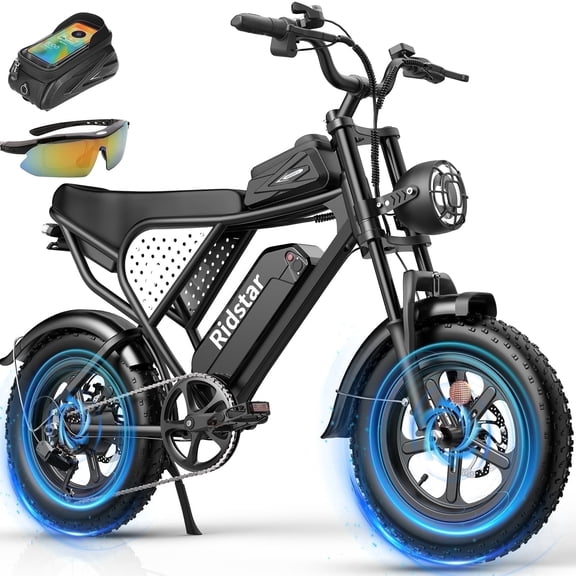Ridstar Electric Bike for Adults,1500W 30MPH,48V/20AH Electric Motorcycle, 16" Fat Tire Full Suspension Mountain Bike UL2849