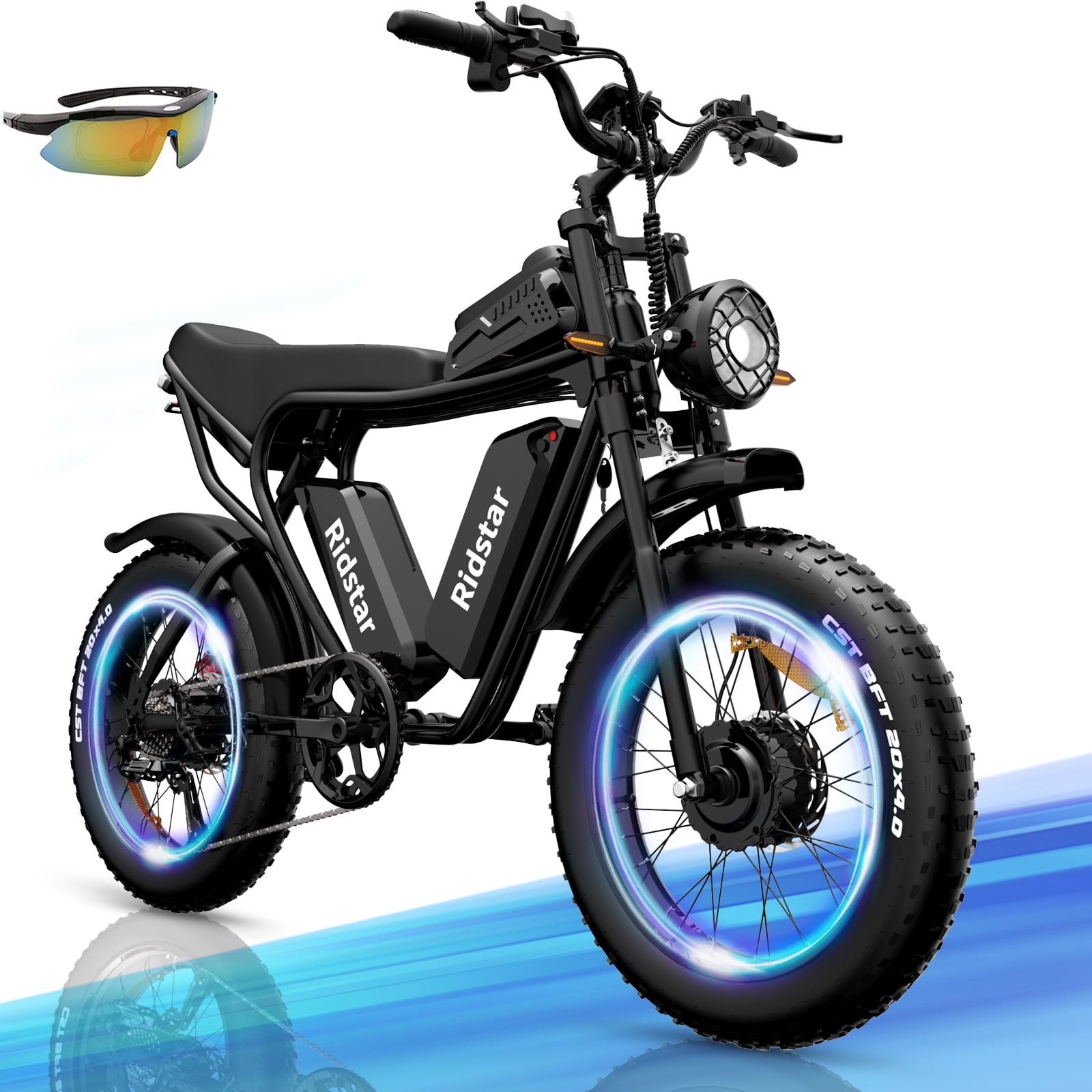 Ridstar Dual Motor 2000W 52V 40Ah Removable Battery Mountain BikeMTB Electric Bike for Adults 20" Fat Tire Electric Motorcycle,Full Suspension Electric Bicycle UL2849