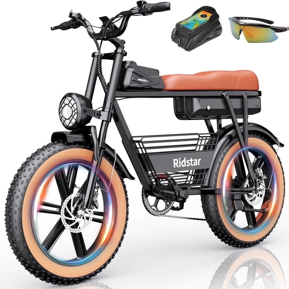 Ridstar Electric Bike for Adults, PEAK 1500W 31MPH,48V 20AH Electric Motorcycle,20" Fat Tire Mountain Bike UL2849