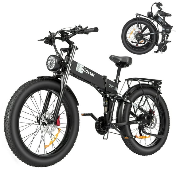 Ridstar Electric Bike for Adults, 1500W Motor 48V 20Ah Removable Battery,26'' Fat Tire Folding Mountain Bike UL2849 Certified