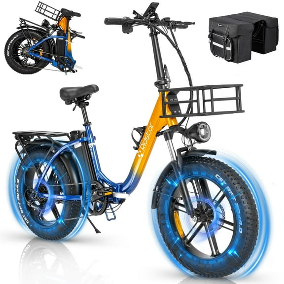 Ridstar MN-20 1000W Fat Tire E-Bike - 20" Folding Electric Mountain Bike, 48V 15AH Removable Battery, Shimano 7-Speed UL2849 Certified