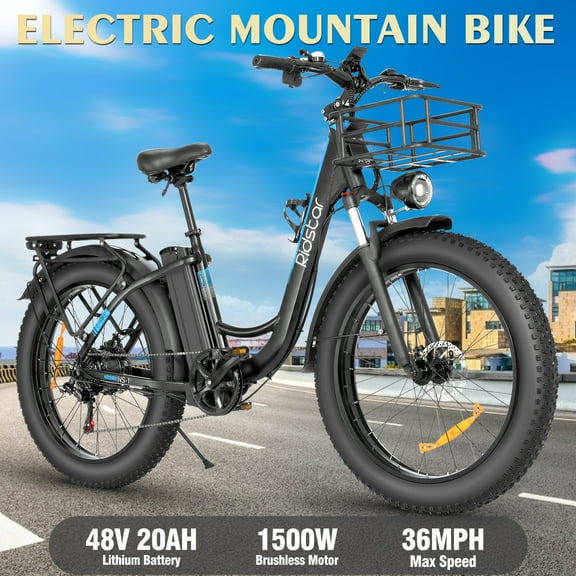 Ridstar MN26 1500W Fat Tire E-Bike - 26" Front Suspension EMTB, 48V 20Ah Removable Long-Range Battery, 7-Speed UL2849 Certified