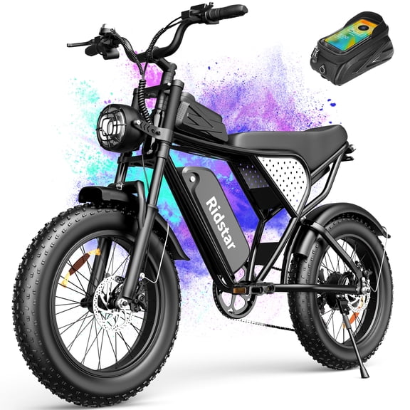 Ridstar Peak 1500W Electric Bike for Adults,48V 15.6AH,31MPH & 80Miles Ebike,20" Fat Tire Full Suspension Mountain Bike UL2849