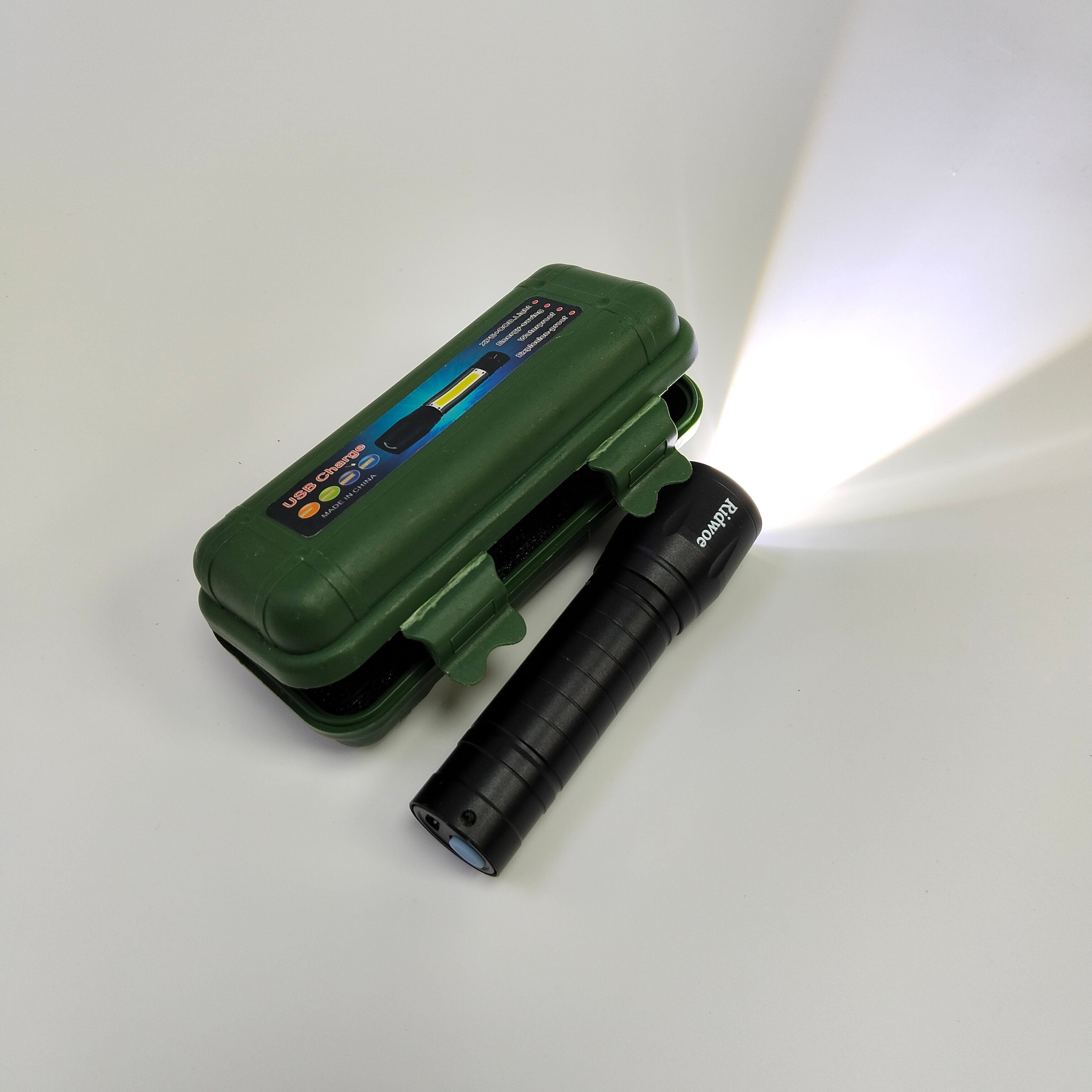 Ridwoe Flashlights Rechargeable LED Flashlight with Green Storage Case, Black, Compact Design