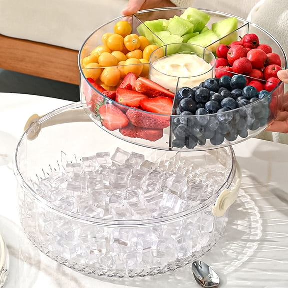 Rieatallo Snackle Box, Veggie Tray, Divided Fruit Tray with Lid and Handle, Five Compartment, Picnic Essentials, Clear Circular Covered Snack Box, for Kitchen, Party, Travel Picnic-1 Pack,10.835.2In