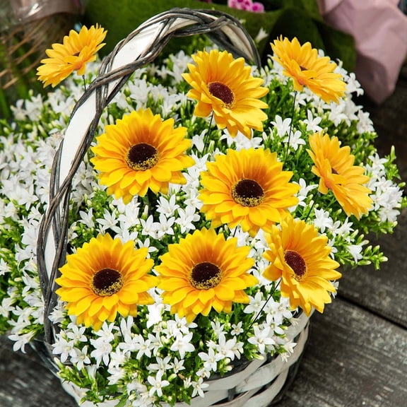 Rieatallo Sunflowers Artificial Flowers for Outdoors, Sunflower Decor Stake Plug-In, 10PCS, UV Resistant Silk Flowers for Home Wedding Fall Decor, Garden Party Centerpieces, 3.911.8 In