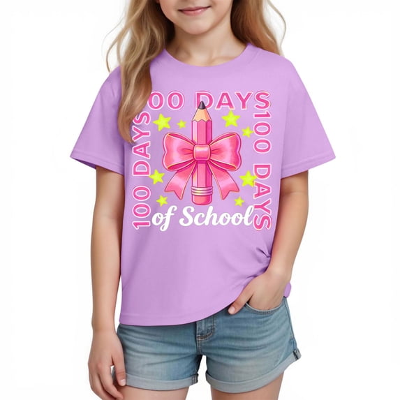 Riecok 100th Day of School Shirts Boys Girls Crewneck Celebration Tees Funny Colorful Printed Short Sleeve Tops
