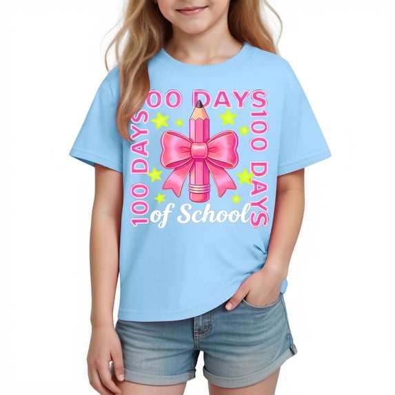Riecok 100th Day of School Shirts Boys Girls Crewneck Celebration Tees Funny Colorful Printed Short Sleeve Tops