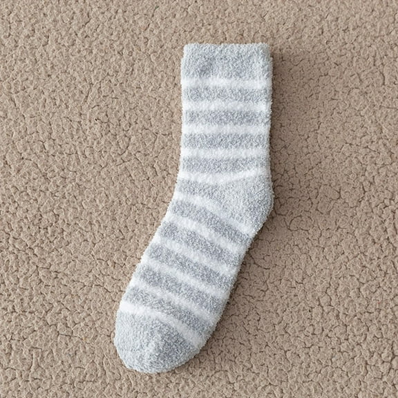 Riecok 12 Pairs Striped Socks for Women Thick Thermal Cushioned Crew Socks Mid Calf Stretched Soft Cozy Socks for Everyday Wear