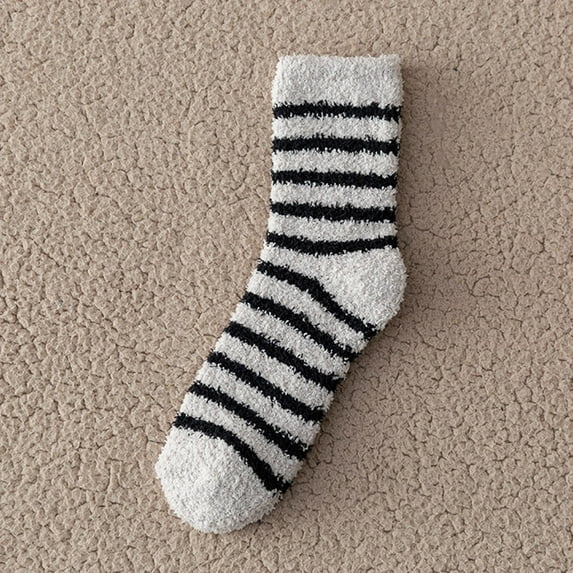 Riecok 12 Pairs Striped Socks for Women Thick Thermal Cushioned Crew Socks Mid Calf Stretched Soft Cozy Socks for Everyday Wear