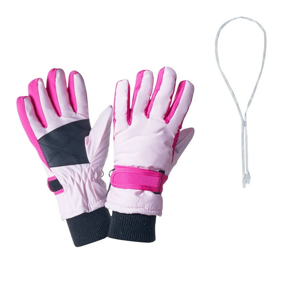 Riecok Winter Two Gloves Toddler Water Resistant Elastic Wrist Solid Color Snowboard Warm Mittens for Boys Girls Pink 3 Years