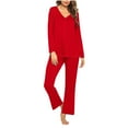 thumbnail image 1 of Riecok 2 Piece Pajama Set for Women Long Sleeve Tops and Straight Leg Pants Solid Cozy Soft Sleepwear, 1 of 4