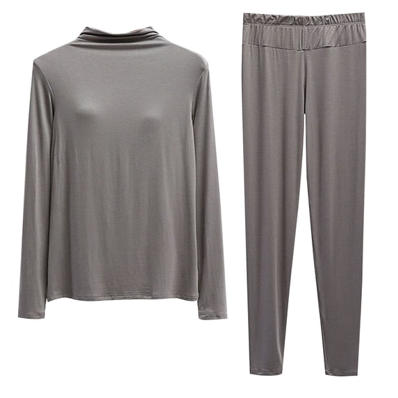 Riecok 2 Piece Pajama Set for Women Long Sleeve Tops and with Padded Pants Solid Warm Fuzzy Sleepwear