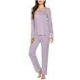 thumbnail image 1 of Riecok 2 Piece Pajama Set for Women V Neck PJ Set Long Sleeve Tops and Pants Cute Print Comfortable Soft Sleepwear, 1 of 5