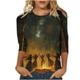 thumbnail image 1 of Riecok 3/4 Length Sleeve Women's Shirts Crewneck Witch Printed Tunic Tops Casual Basic Blouses Multicolor S, 1 of 4