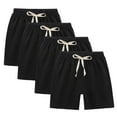 thumbnail image 1 of Riecok 4 Packs Long Shorts for Girls Summer Elastic Waist Drawstring Linen Shorts Solid Workout Clothes with Pocket, 1 of 8