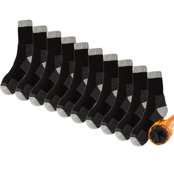 Riecok 5 Pairs Hiking Socks Men Moisture Wicking Thick Thermal Cushioned Crew Socks Mid Calf Stretched Soft Cozy Socks for Travel and Running